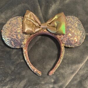 Disney World Sequin Mouse Ears Headband with Gold Bow